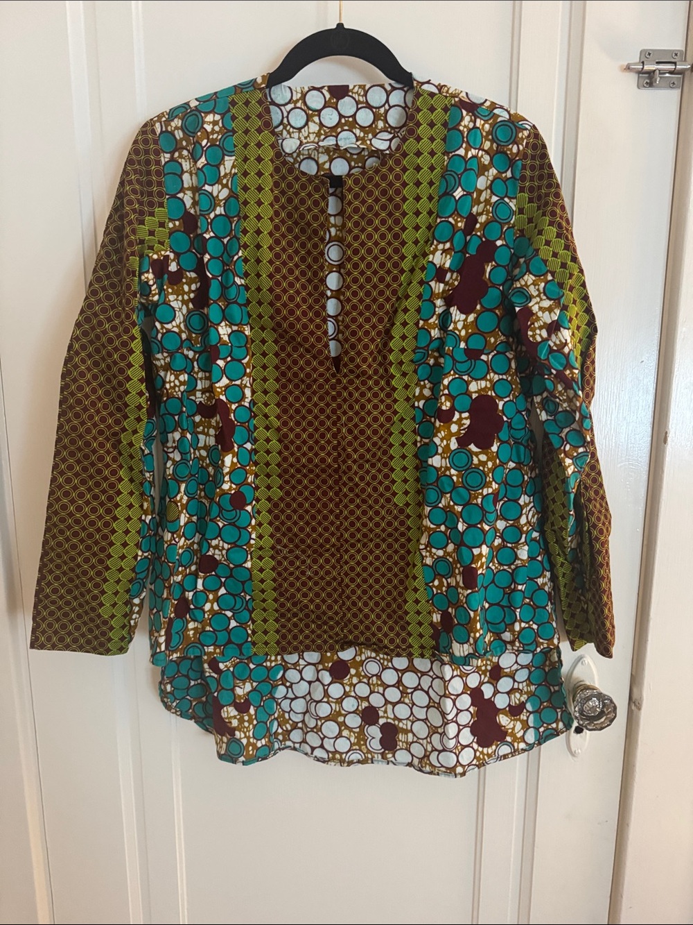 Women’s African Printed Tunic Top in Teal and Brown